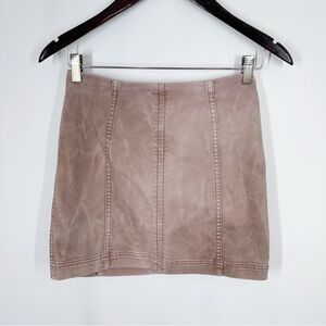 Free People Modern Femme Mini Skirt Size 6 Brown Denim Stretch Zip